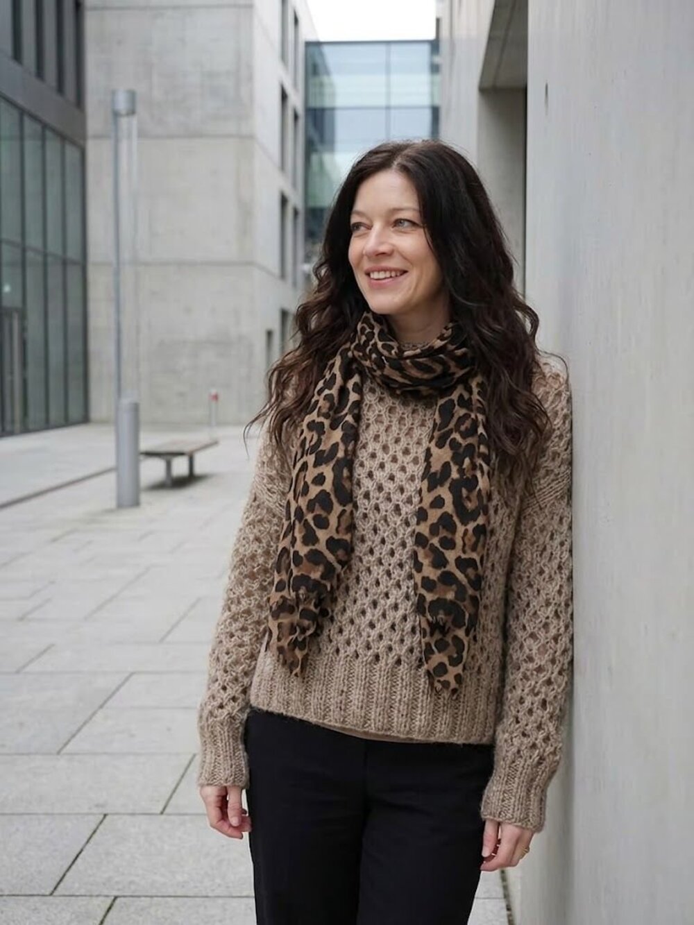 Brown Openwork Knit Sweater - Handmade Loose Fit Pullover